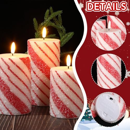 Lonfliness 5 Pcs Christmas Stripe Flameless LED Candles 6 Inch Christmas Candy Cane Candles with Sea Salt Granules Battery Operated Flickering Candlestick for Xmas Holiday Party Wedding Decor - Image 6