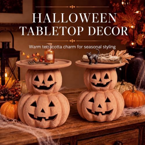 RattanView 2 Pcs Terracotta Halloween Pumpkin Decor Pumpkin Candle Holders - Image 4