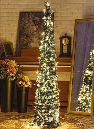 Pop-Up Artificial Christmas Tree with 100LED Lights,Collapsible Pencil Christmas Trees for Holiday Carnival Party Christmas Decorations (Green) by NIGHT-GRING
