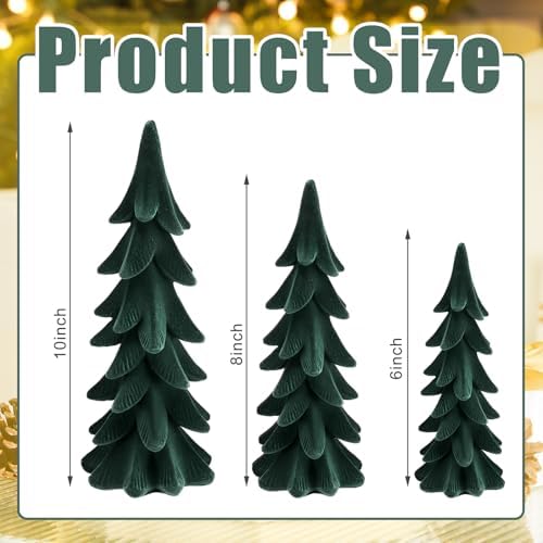 Cinnvoice 3 Set Velvet Christmas Tree Figurines, Green - Image 2