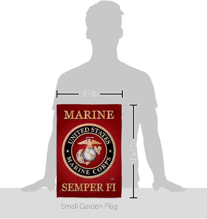 Marine Corps Garden Flag - Set Wall Holder Armed Forces USMC Semper Fi United State American Military Veteran Retire Official - House Banner Small Yard Gift Double-Sided Made in USA 13 X 18.5