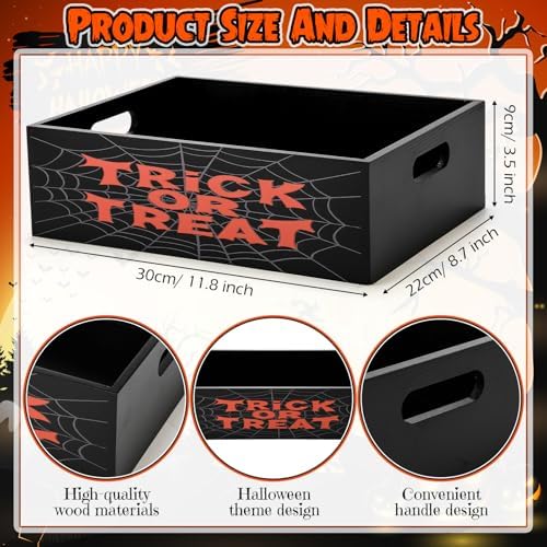 Leinuosen Halloween Candy Bowl Wooden 11.8 In Trick or Treat Black - Image 2