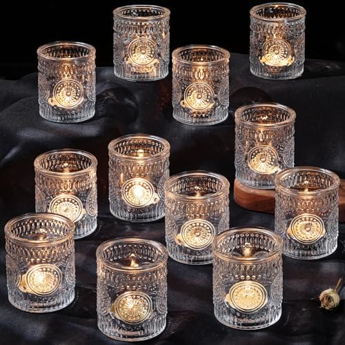 12PCS Clear Votive Candle Holders - Glass Tea Lights Candle Holder by DARJEN