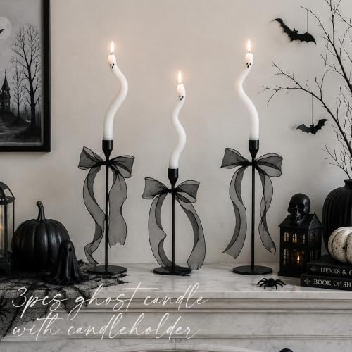 AYGXU Halloween Decorations indoor-3Pcs Twisting Ghost Candles Decor with Candle Holders,Ribbons,Vintage Candlestick Holders Decoration,Halloween centerpieces for Party Table Fireplace Decorations by AYGXU