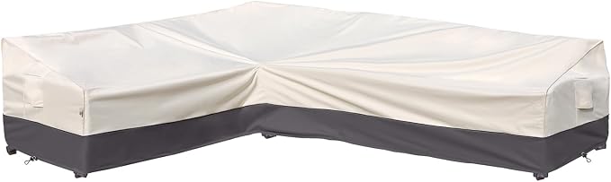Outdoor Sectional Cover Patio Furniture Covers Waterproof Rip-Stop Anti-UV 600D Heavy Duty Couch Sofa Cover with 3 Air Vent (Beige & Charcoal, L-Shaped-90''X120'')