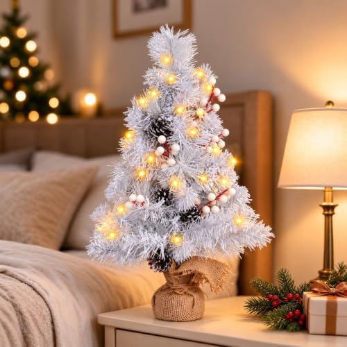 MEETYAMOR 2 FT Mini Christmas Tree, 24" Prelit White Small Artificial Tabletop Christmas Trees Decor with Lights Timer, Outdoor Indoor Porch Table Centerpieces Xmas Christmas Decorations - Image 6