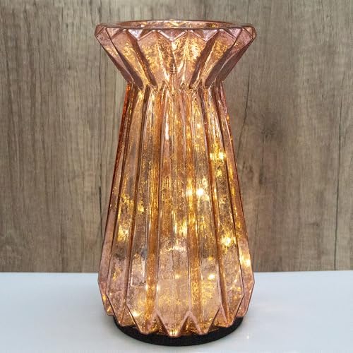 Home Decor, Mercury Glass Pillar Candle Pedestal Holders with led Lights, Lighted up Candle Holder for Pillar Candle, Glass Candlestick Holders with Timer for Wedding Dining Table Xmas (Rosegold) by CFDECORCandlesandHolders