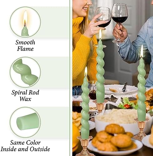 7.5 Inches Spiral Taper Candles Colorful Twisted Candle Dripless Long Candles, Handmade Candlesticks for Wedding Dinner Decor, Set of 4(Green) - Image 3