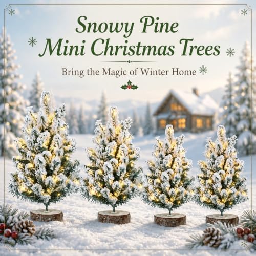 Set of 4 Pre-lit Snow Flocked Mini Christmas Trees for Table - Image 4