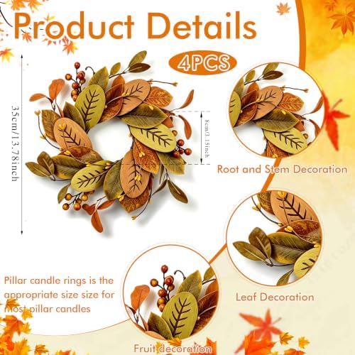 4 PCS Mini Fall Candle Ring Small Autumn Candle Holder Rings for Table - Image 3