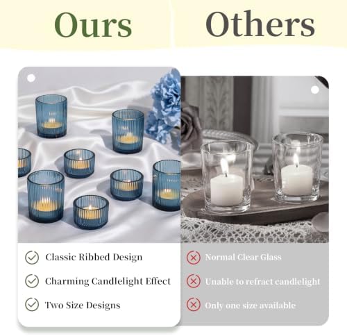 Glasseam Glass Votive Candle Holders Bulk 24Pcs Ribbed Blue Tealight Decor - Image 4