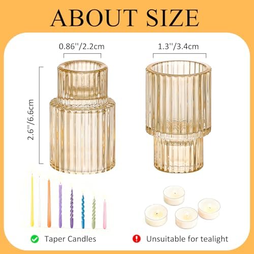 12 Pack Amber Glass Taper Candle Holders for Christmas Centerpieces - Image 2