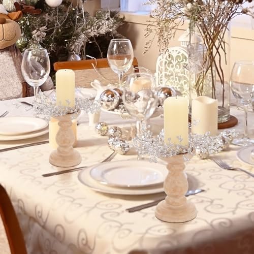Daifunli 2 Pcs Christmas Candle Rings Silver Berry Wreaths for Pillar 2.25 Inch Silver Berry Candles Holder for Winter Christmas Xmas Wedding Home Rustic Table Centerpiece Decor - Image 5