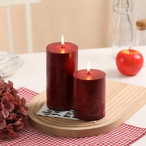 3x4 Inch Burgundy Pillar Candles Set of 3, Unscented Red Pillar Candle - Image 5