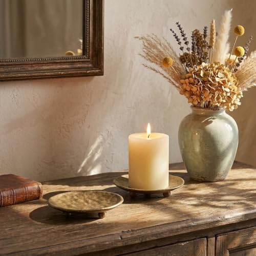 Gold Pillar Candle Holder: 4.6" Cast Iron Candle Tray and Plate by CreatedforWeddingsandHome