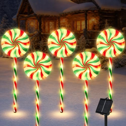 Outdoor Christmas Decorations, Lollipop Pathway Lights, 5 Pack by ILLUMINEW