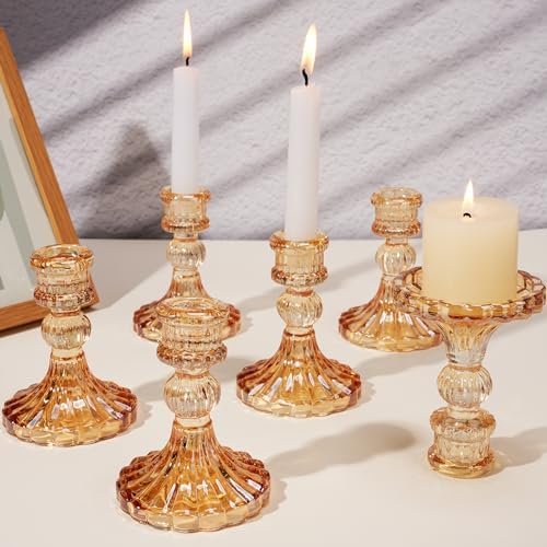 Maxcheck Set of 6 Glass Taper Candle Holders,Amber by Maxcheck