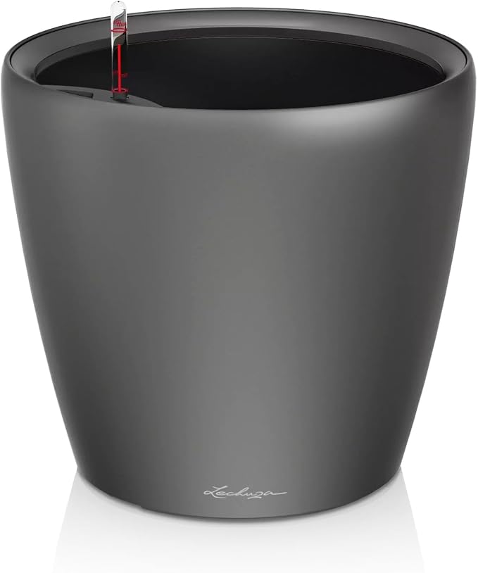 Lechuza Classico LS 21 Charcoal Metallic, Self-Watering Round Planter, D8.3 H7.9 in