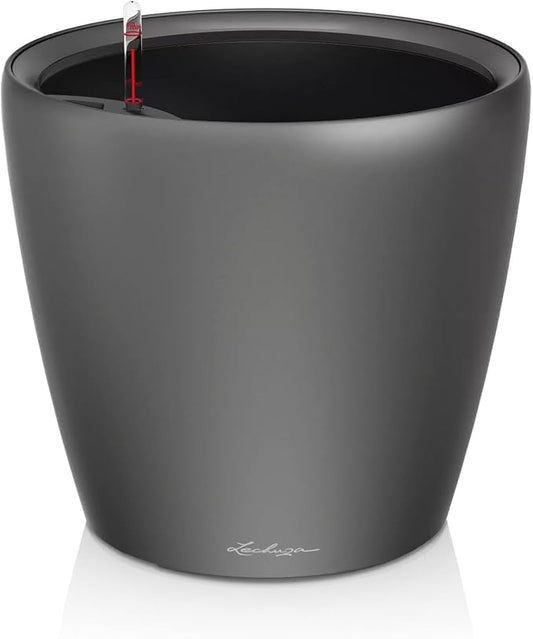 Lechuza Classico LS 43 Charcoal Metallic, Self-Watering Round Planter, D16.9 H15.7 in