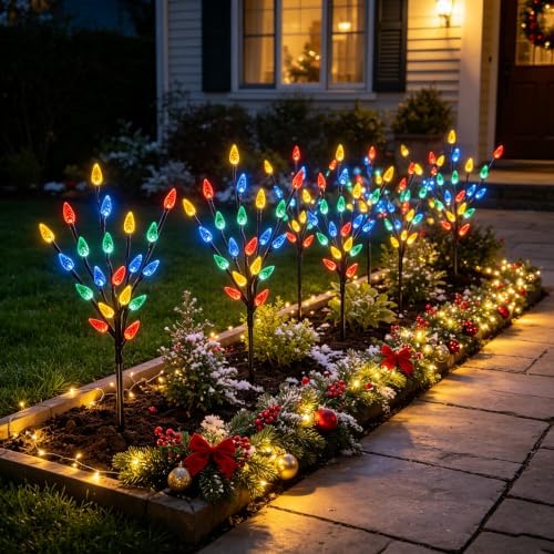 Upgraded 6 Packs 120 LED C6 Solar Christmas Lights, Christmas Decorations Outdoor Yard Lights, 8 Modes Waterproof Pathway Lights for Xmas Decorations Outdoor Yard Patio Cemetery Grave - Image 4