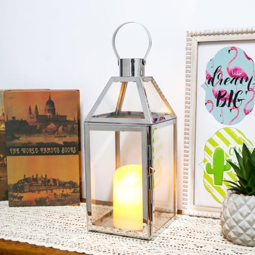 JHY Design Silver Decorative Lanterns 16inch High Stainless Steel Candle Lanterns with Tempered Glass for Indoor Outdoor Events Parities and Weddings - Image 5