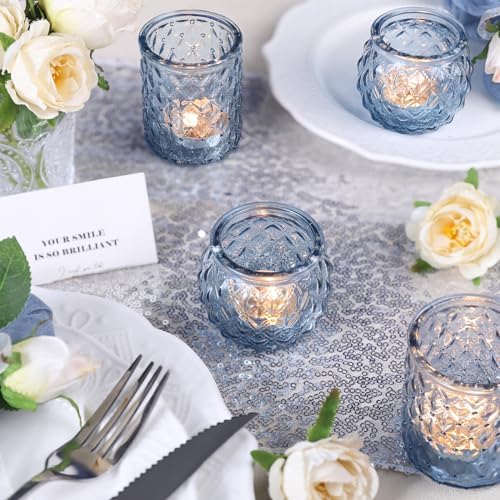 DARJEN Blue Votive Candle Holders Set of 36- Round Candle Holders Bulk, Glass Candle Holder for Wedding Home Decoration, Tea Lights Candle Holders for Wedding Shower, Party & Gift - Image 5