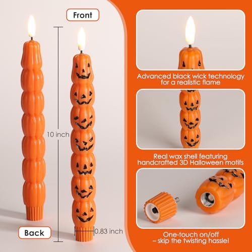 Orange Pumpkin Halloween Flameless Taper Candles with Remote - Image 2