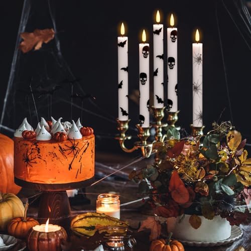 Halloween Flameless Taper Candles with Remote Timer, Cobweb Prints - Image 5