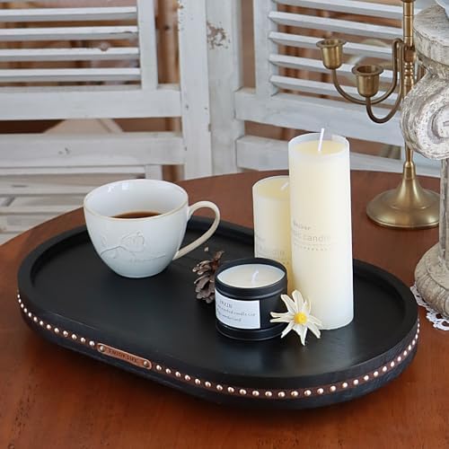 Decor Decorative Round Tray 11.81in for Home Decor for Coffee Table Farmhouse Kitchen Table Living Room Bathroom Centerpiece Tray Decor Oval Black - Image 4