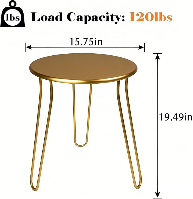 Small Patio Side Table, Weather Resistant Anti-Rust Outdoor Metal Patio Round End Table, Outdoor End Table for Garden, Porch, Balcony, Yard, (Gold)