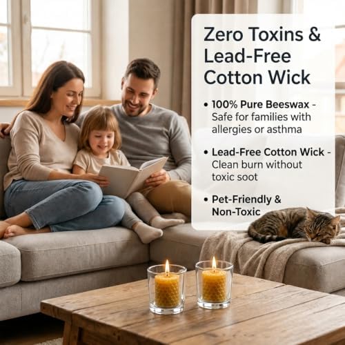 NITIME 20 Pack Beeswax Votive Candles, 100% Natural Hand-Rolled Beeswax Candles, 1.7" x 2" Small Pillar Candles for Home, Yoga, Meditation, Long-Lasting 4-5 Hour Burn Time, Eco-Friendly & Smokeless - Image 6