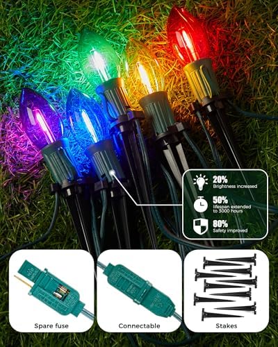 Christmas Pathway Lights Outdoor,28 Ft C9 Lights with 60 Multicolor Bulbs - Image 7