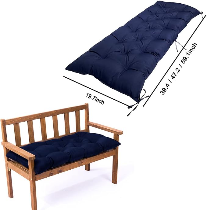 Srutirbo Indoor Outdoor Bench Cushion, Waterproof Swing Cushion Seat Chair Replacement Pads Pillow for Lounger Garden Furniture Patio Metal Wooden (Navy Blue, 39 * 20inch)