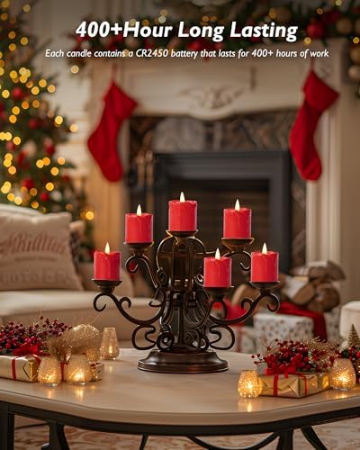 Homemory 2"x 2" Red 6 Hour Timer Flameless Votive Candles, 6 Pack - Image 6