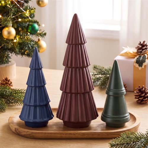 3 Pcs Neutral Christmas Tree Figurines,Burgundy Green Navy Blue by Pinkunn