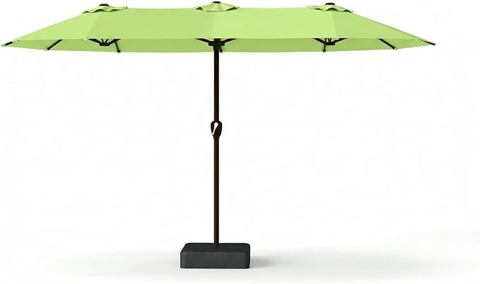 15FT Large Patio Umbrella with Base Included, Double Sided Outdoor Market Umbrella with Flexible Fiberglass Ribs, UV-Blocking Extra Large Umbrella for Garden, Pool, Deck, Apple Green