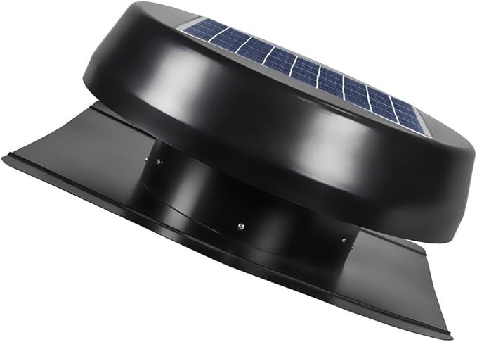 Maxx Air Solar Attic Fan with 12'' Nylon-Fiber-Aluminum Blades, Solar Powered Attic Exhaust Fan, Adjustable 25W/22V Solar Panel, IP68 DC Motor, Built-in Thermostat, Aluminum Mesh Guard