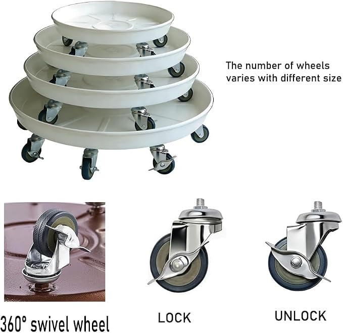 Rolling Planter Caddy(470lbs Capacity), Heavy Duty Metal Plant Stand with Brake Wheels Plant Dolly Mover Plant Pot Tray Saucer for Indoor Outdoor 18inches White