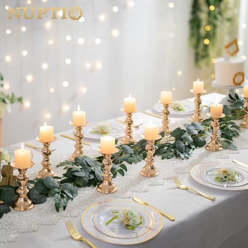 NUPTIO Gold Pillar Candle Holders: Metal Candles Stands for 2" Pillars - Image 5