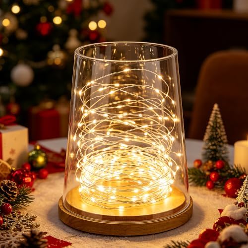 8" Wide Glass Hurricane Candle Holders with Handmade Sturdy Glass Sleeves and Natural Wood Base for Pillar Candle & Plants, Industrial, Farmhouse, Display Cloche Bell Jars, Table Centerpiece - Image 4