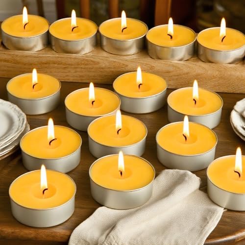 Beewax Tealight Candles 24 Pack, 4 Hour Clean Burn for Home Decor by MOSROAD