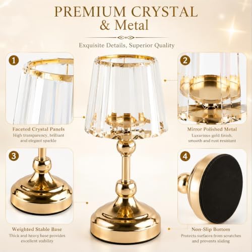 2 Pcs Crystal Candle Holders 11" Gold Hurricane Centerpieces for Wedding - Image 4