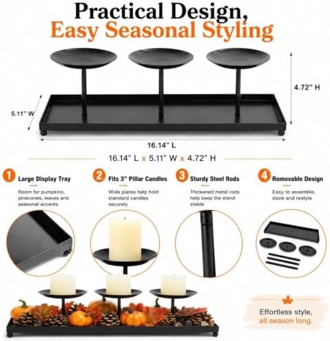 Metal Pillar Candle Holders, Fall Centerpieces Dining Table Decor - Image 2