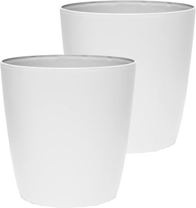 The HC Companies Aria Round Self-Watering Pot - Lightweight Plastic Planter for Herbs & More - Durable Plant Pots for Indoor Plants & Outdoor Plants (16" Matte White, Pack of 2)