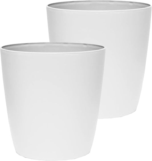 The HC Companies Aria Round Self-Watering Pot - Lightweight Plastic Planter for Herbs & More - Durable Plant Pots for Indoor Plants & Outdoor Plants (16" Matte White, Pack of 2)