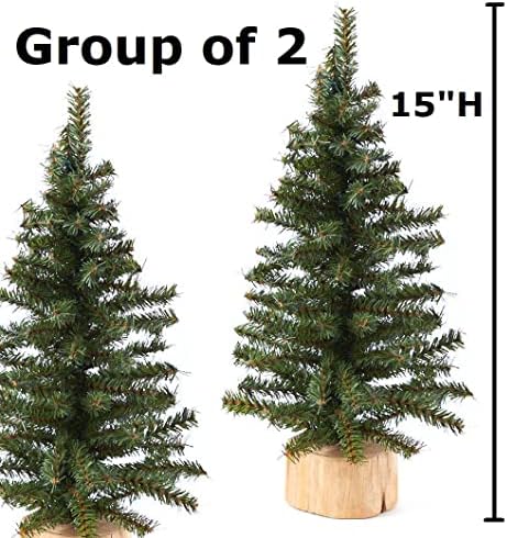 Pack of 2 Small Artificial Canadian Pine Christmas Trees by Factory Direct Craft - Mini 15 inch Pine Trees with Wood Bases - Add to Holiday Décor and Decorations in Home or Office - Image 4