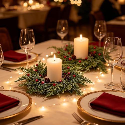 4 PCS Christmas Wreath Candle Rings Wreaths Mini Cedar Candle Holder Rings - Image 4
