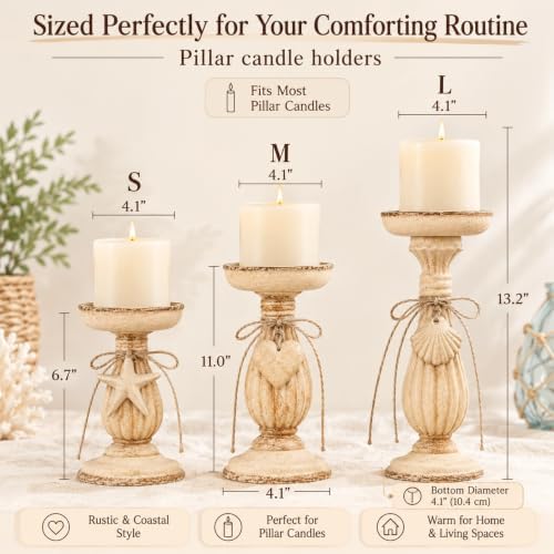 Shabby Chic & Vintage Farmhouse Wood Candle Holders - 3Pcs - Image 2