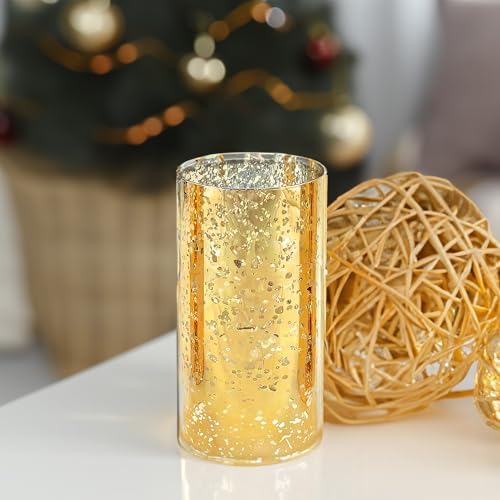 WGVI Hurricane Candle Holder Sleeve, W: 5", Ht: 8", Gold Speckled Glass Cylinder Open Both Ends, Chimney Tube Shade, 12 Piece - Image 5