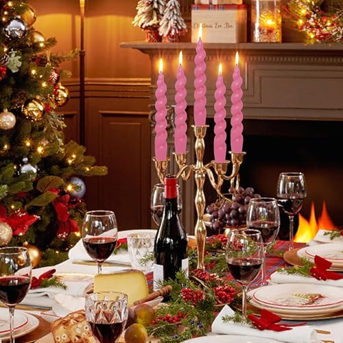 7.5 Inches Spiral Taper Candles Colorful Twisted Candle Dripless Long Candles, Handmade Candlesticks for Wedding Dinner Decor, Set of 4(Berry Hot Pink) - Image 5